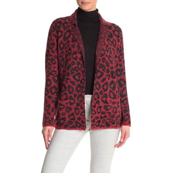 Joseph A Leopard Print Open Front Cardigan NWT Red Black Small - Picture 2 of 6